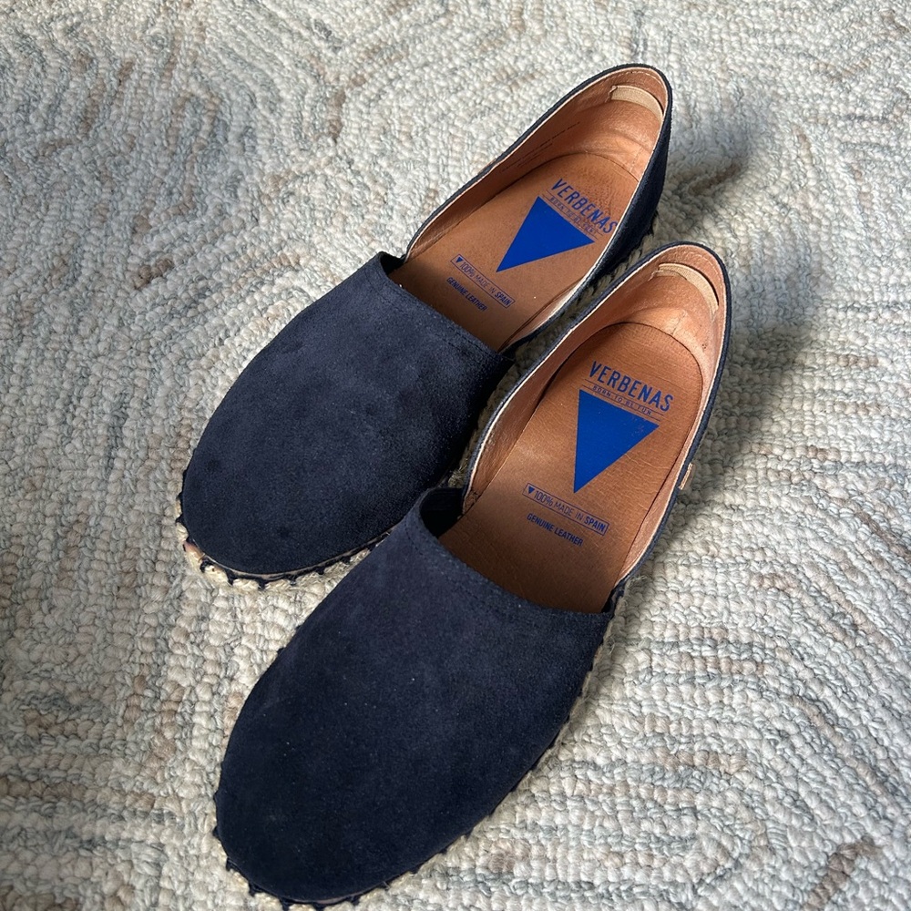 Fun Verbena Style Navy Suede Leather Espadrille